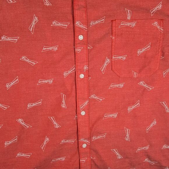 Budweiser Shirt Mens Size 2XL Red Short Sleeve Button Down Logo Pattern - Picture 6 of 16